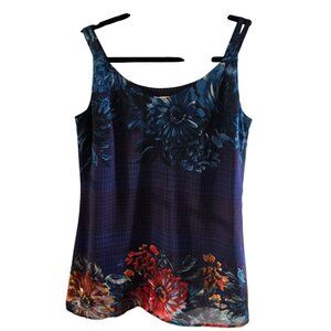 CABI ARTIST CAMI SIZE MEDIUM TANK TOP BLUE MAROON FLORAL SLEEVELESS LINED